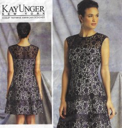 1393 Vogue Kay Unger NY Lined Underlined Lacy Sleeveless Midriff Dress Pattern 6-14 New